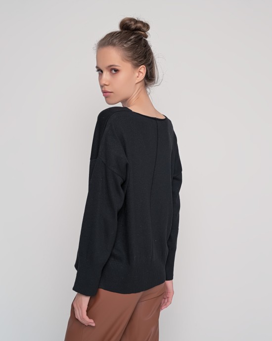 Πουλόβερ v-neck με βαμβάκι BLACK