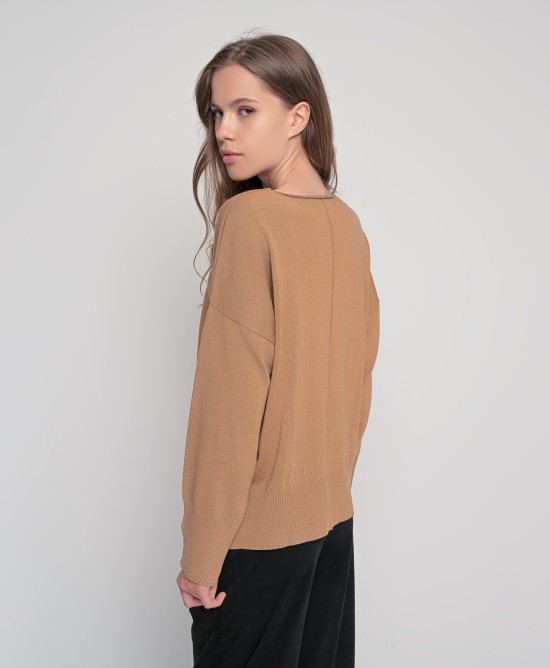 Πουλόβερ v-neck με βαμβάκι CAMEL