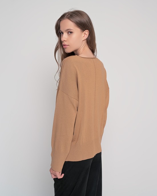 Πουλόβερ v-neck με βαμβάκι CAMEL