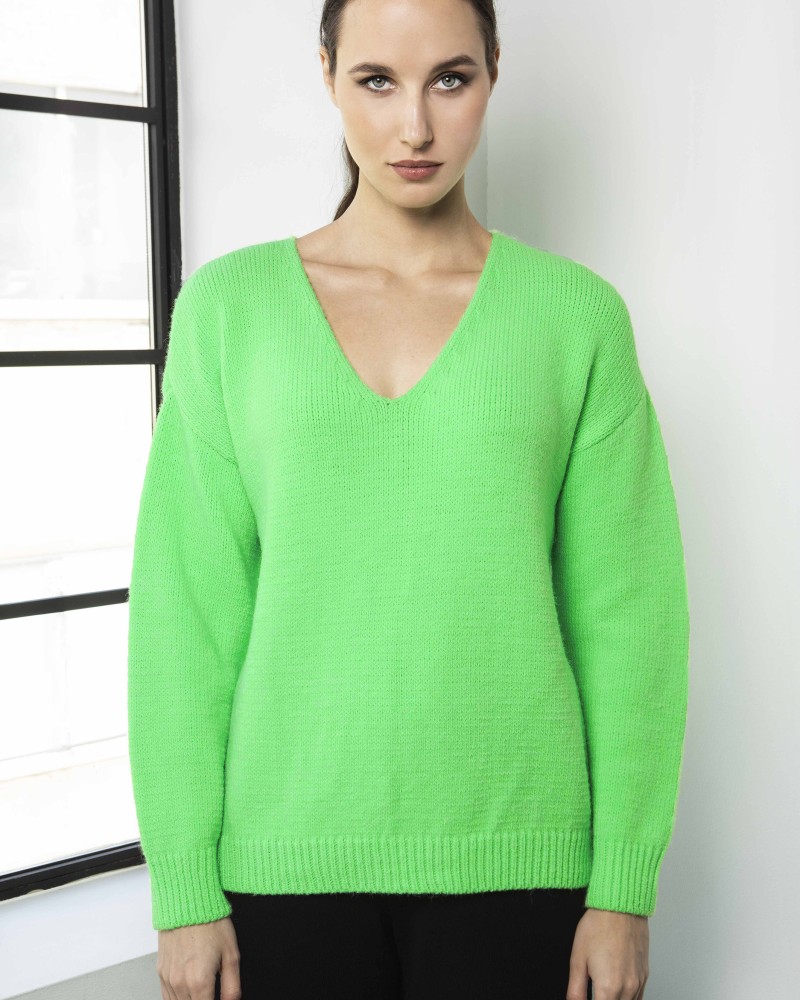 V-neck πουλόβερ με αλπακά NEON GREE..