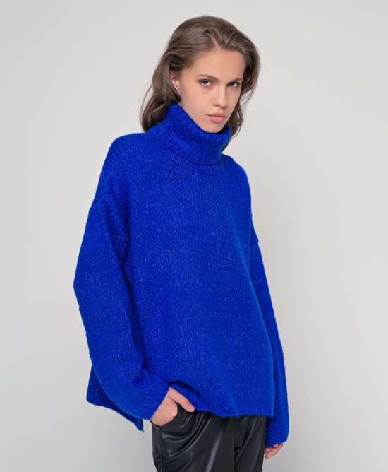 Oversized ζιβάγκο με lurex και mohair BRIGHT BLUE