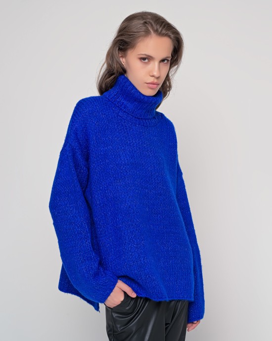 Oversized ζιβάγκο με lurex και mohair BRIGHT BLUE