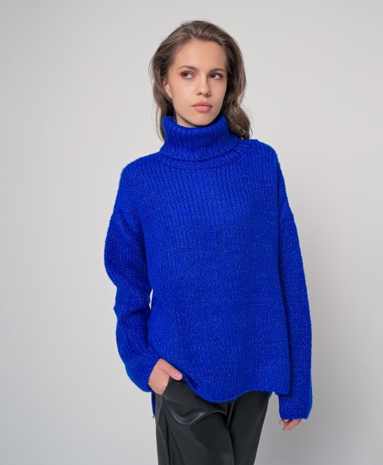 Oversized ζιβάγκο με lurex και mohair BRIGHT BLUE