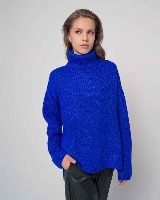 Oversized ζιβάγκο με lurex και mohair BRIGHT BLUE