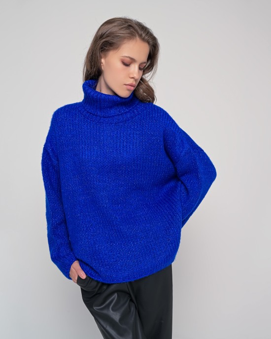 Oversized ζιβάγκο με lurex και mohair BRIGHT BLUE