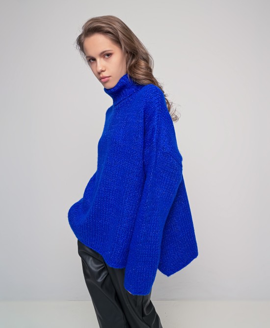 Oversized ζιβάγκο με lurex και mohair BRIGHT BLUE