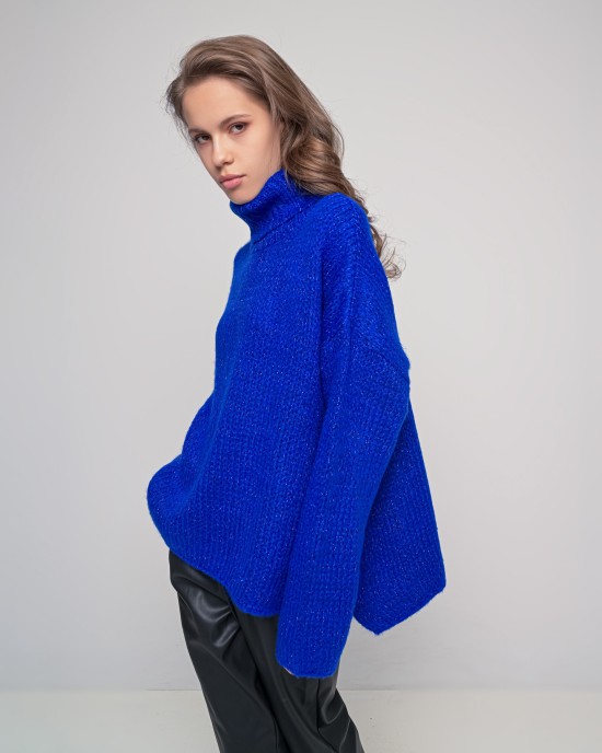 Oversized ζιβάγκο με lurex και mohair BRIGHT BLUE