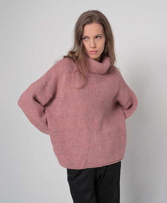 Oversized ζιβάγκο με lurex και mohair DUSTY PINK