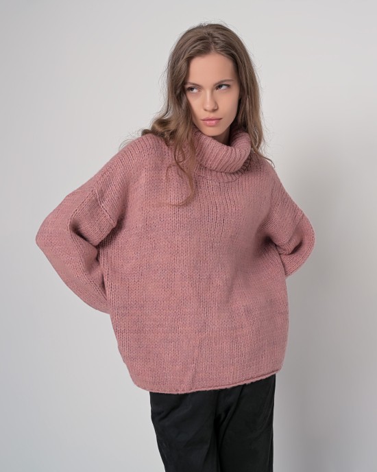 Oversized ζιβάγκο με lurex και mohair DUSTY PINK