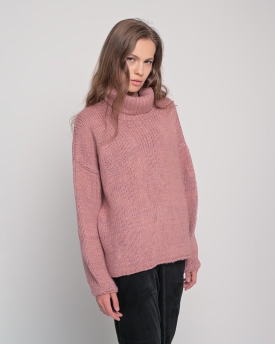 Oversized ζιβάγκο με lurex και mohair DUSTY PINK