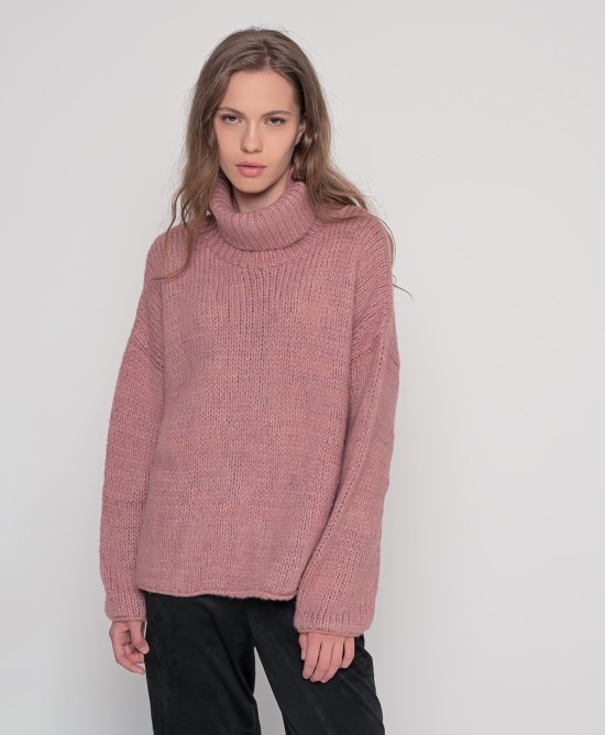 Oversized ζιβάγκο με lurex και mohair DUSTY PINK