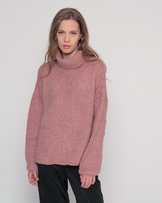 Oversized ζιβάγκο με lurex και mohair DUSTY PINK