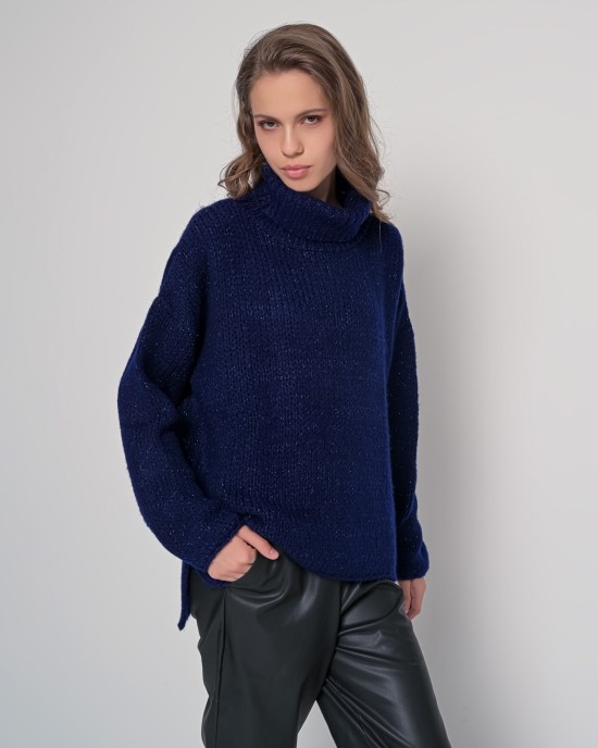 Oversized ζιβάγκο με lurex και mohair NAVY