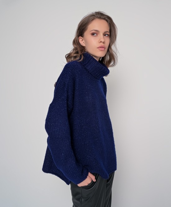 Oversized ζιβάγκο με lurex και mohair NAVY