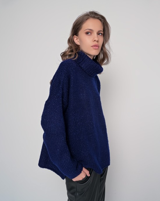 Oversized ζιβάγκο με lurex και mohair NAVY