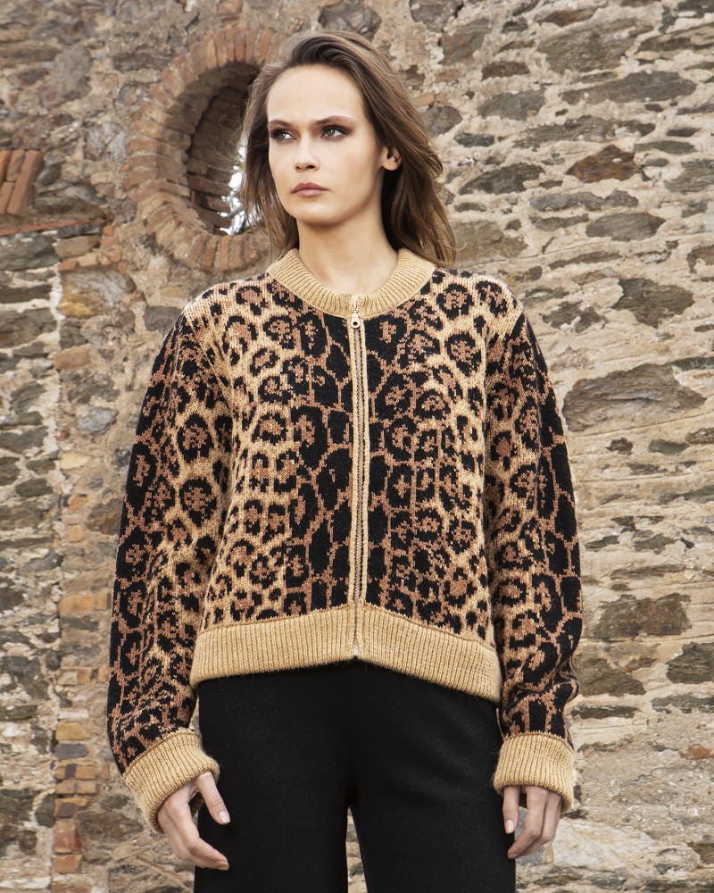 Leopard πλεκτό bomber με αλπακά LEO..