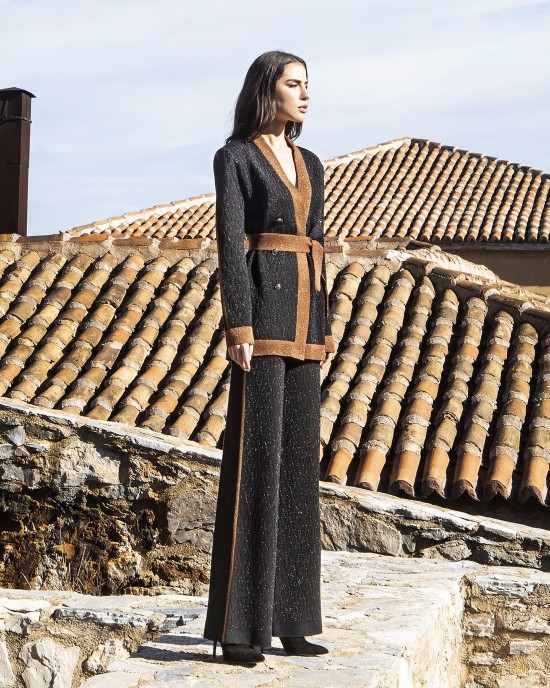 Ζακάρ σακάκι από lurex και βισκόζη BLACK-AMBER BROWN