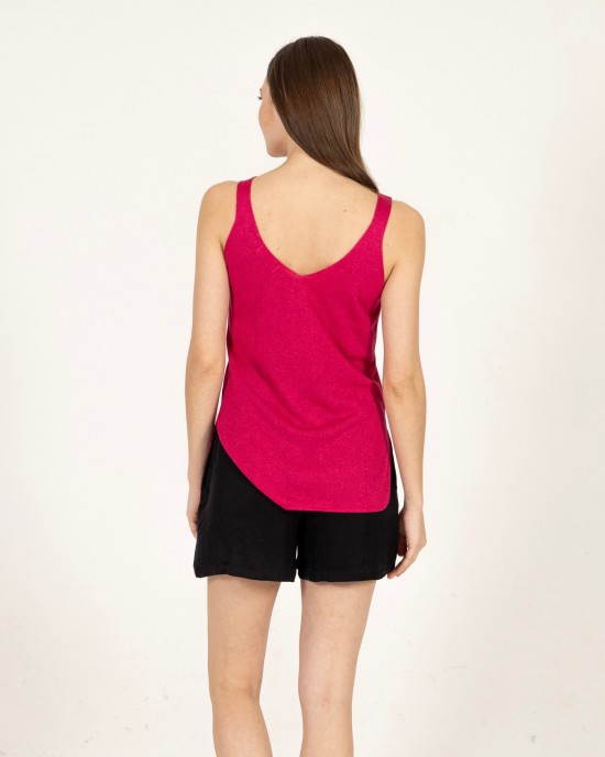 Lurex τοπ με v λαιμό και v πλάτη FUCHSIA