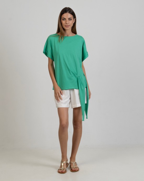 T-shirt από οργανικό βαμβάκι με δέσιμο στο πλάι GREEN