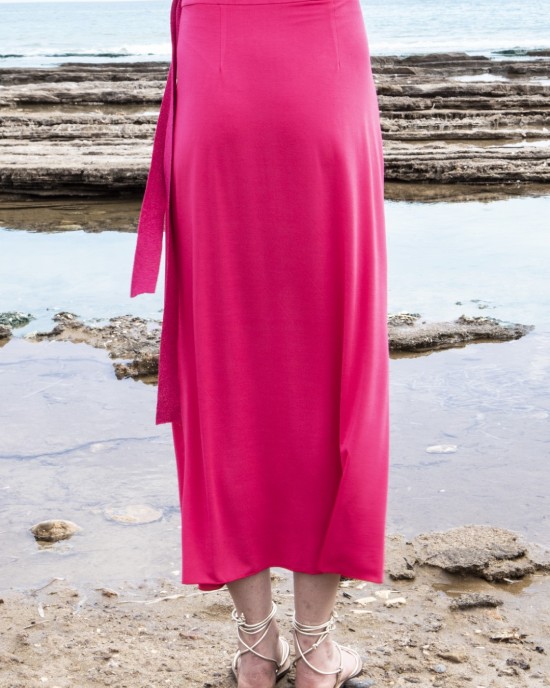 Jersey wrap μίντι φούστα με πλεκτές λεπτομέριες FUCHSIA